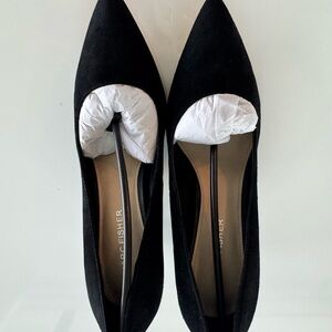 Marc Fisher Black Suede Block Heel Elegant Slip-On Design Dress Pumps